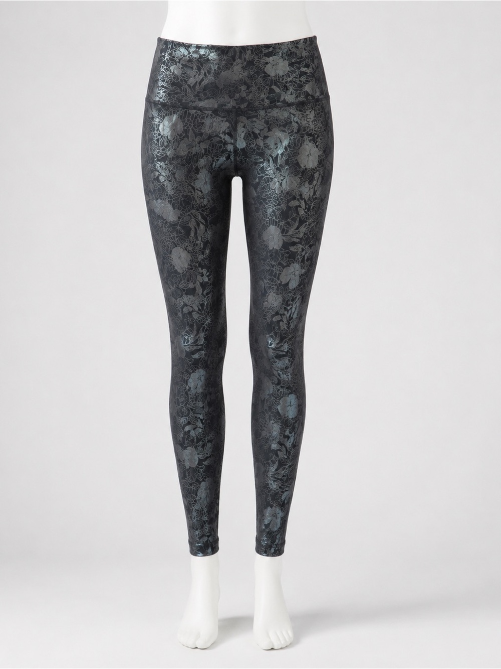 High-Rise Floral Metallic Iridescent Leggings in black